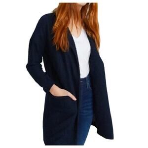 Marine Layer Birdseye Cardigan Sweater Black Open Front Pockets Size XS